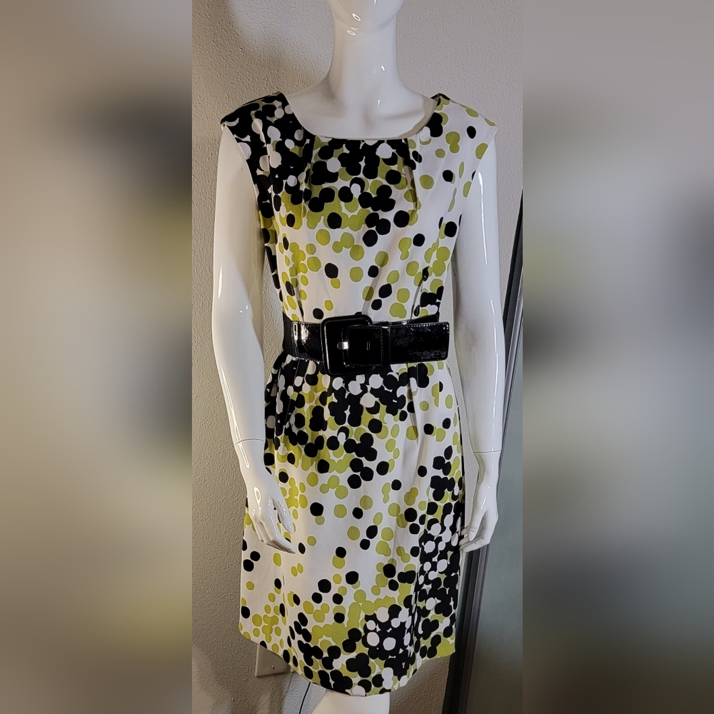 Emma & Michelle Green Black Polka Dots‎ Sleeveless Dress Size 14